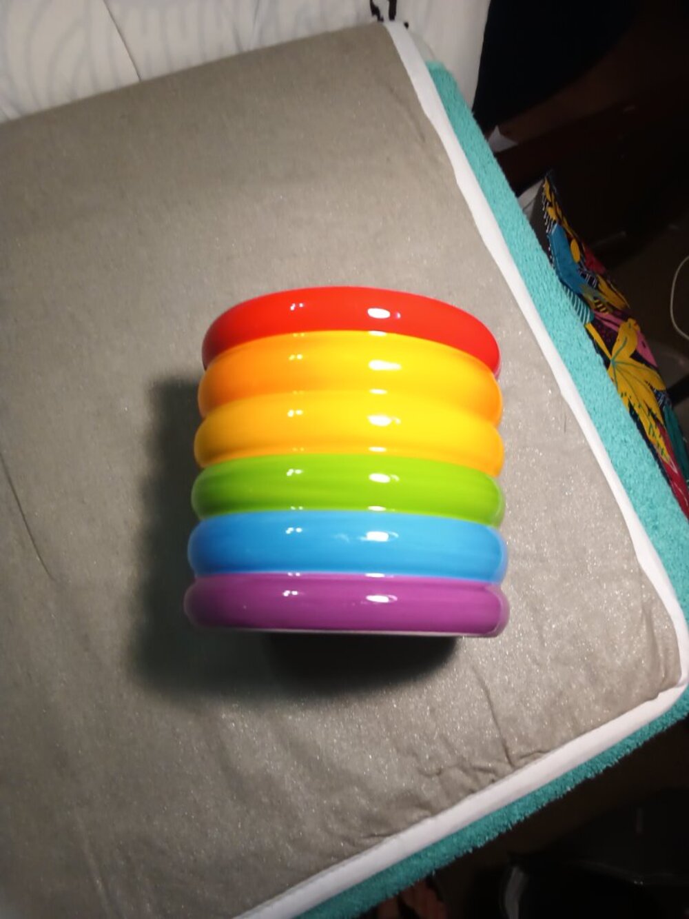 Ceramic Rainbow Ribbed Vase - Multicolor